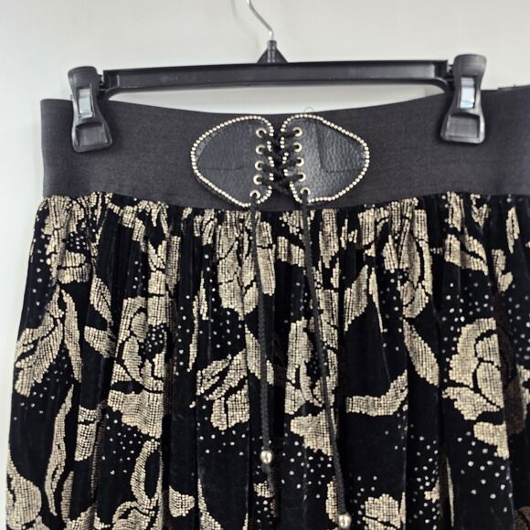 Victorian Maxi Skirt Vtg Renaissance High Waist Velvet Floral Corset Goth Witch - Picture 3 of 4